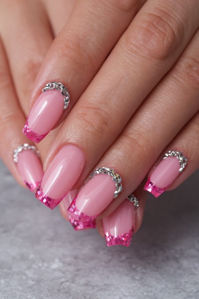 Bubblegum Pink Tips with Chain Charms