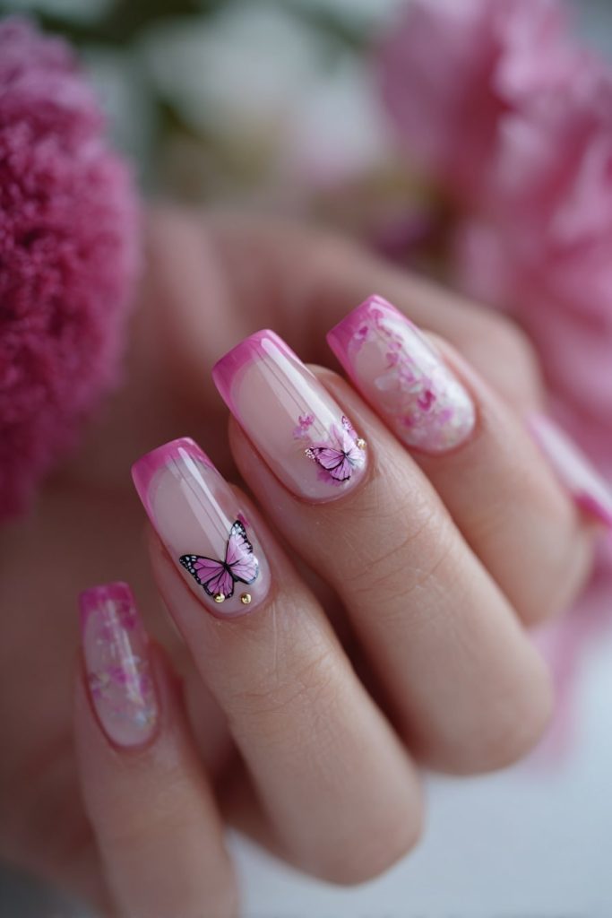 Transparent Pink Tips with Floating Charms