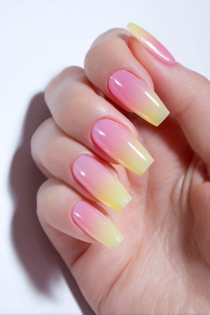 Layered Jelly Nails in Pink and Yellow