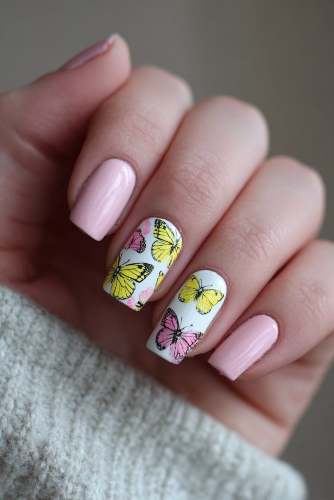 Butterfly Art in Pink and Yellow