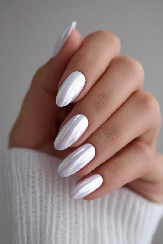 Chrome on Almond Nails