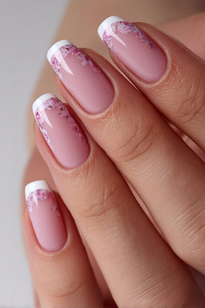 French Tips with Floral Designs