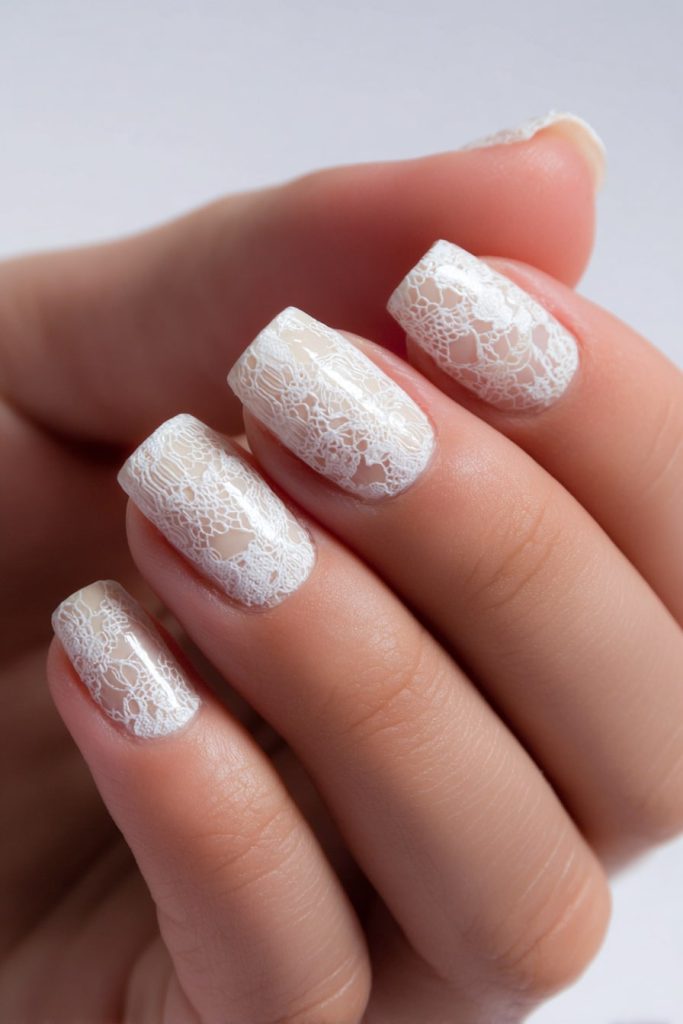 Ivory Lace-Inspired Nails
