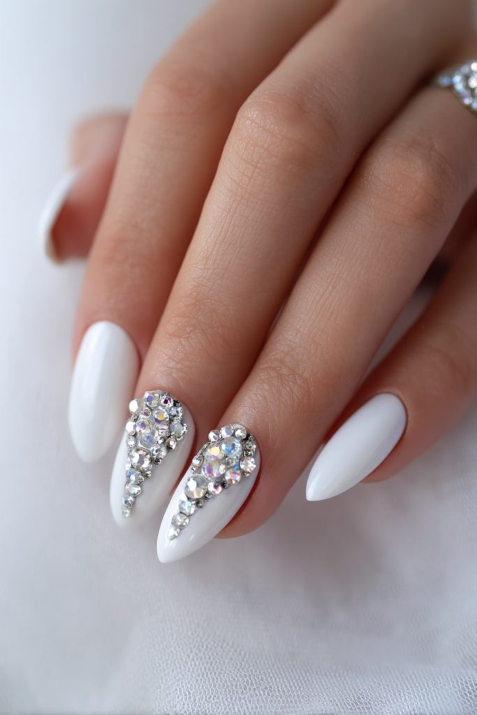 Acrylic Nails with Rhinestone Clusters