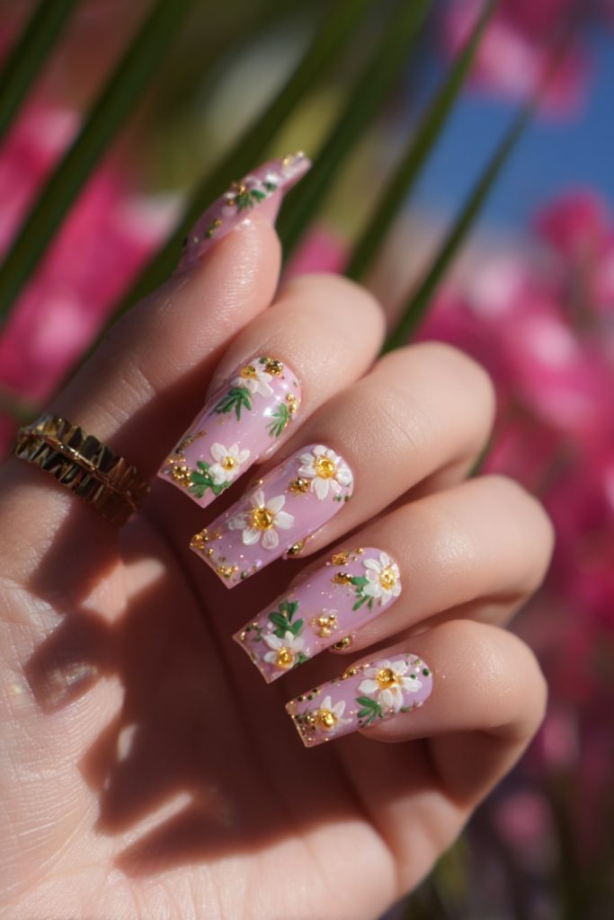 3D Floral Acrylic Nails