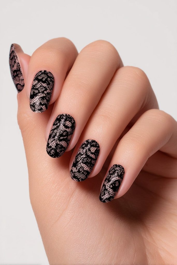 Black Lace-Inspired Nails