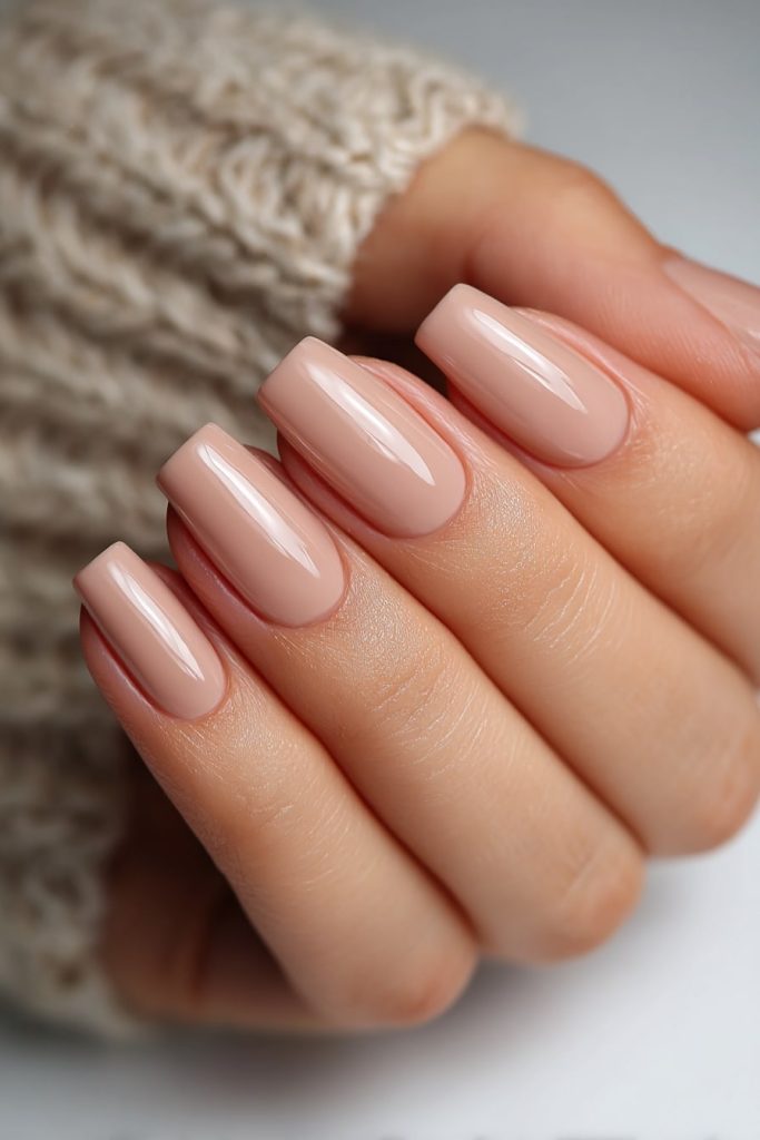 Glossy Nude Gel Nails