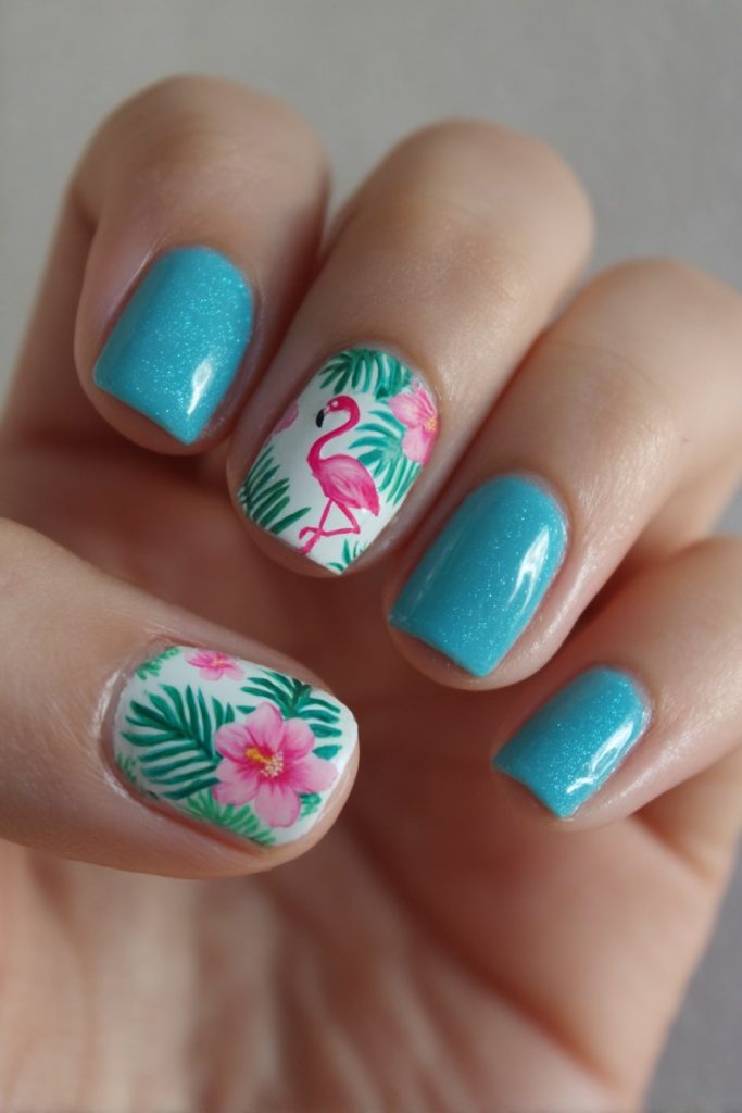 Flamingo Accent Nails