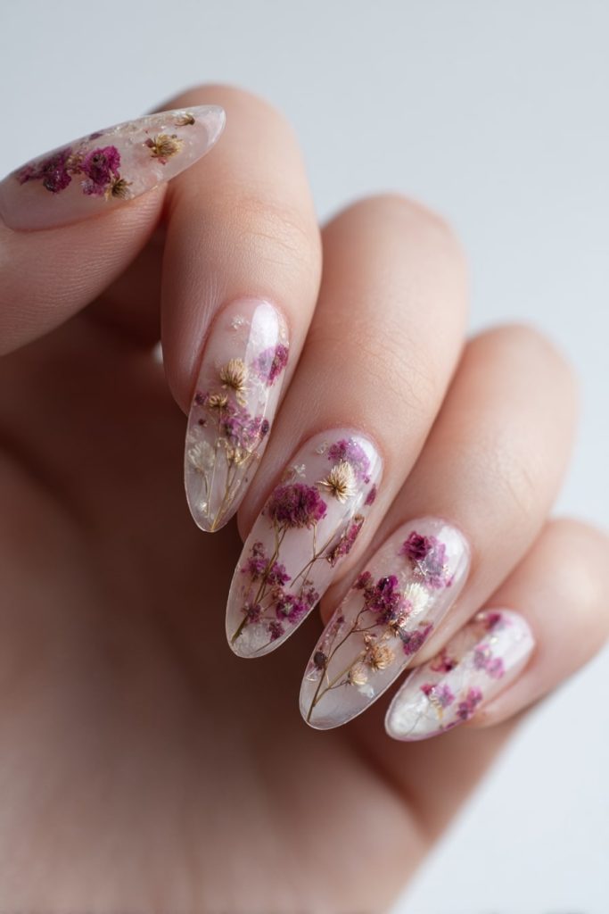 Clear Acrylic Nails with Floating Art