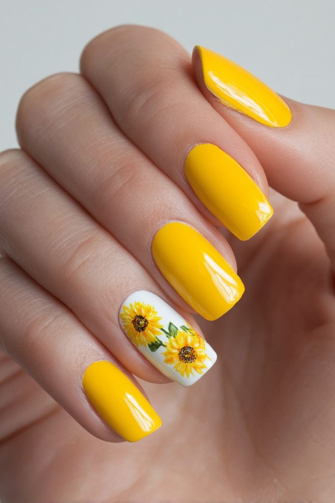 Sunflower Accent Nails