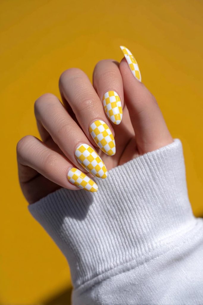 Checkerboard Yellow Nails