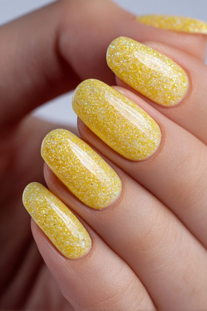 Yellow Glitter Nails