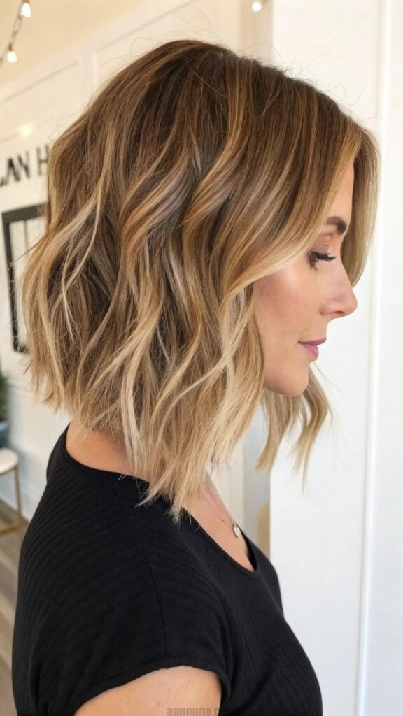 The textured lob (long bob) is a trendy hairstyle that combines the best of both worlds: the sophistication of a bob and the length of longer hair.