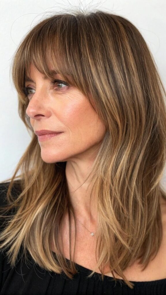 Curtain bangs are a flattering and trendy option for women in their 40s.