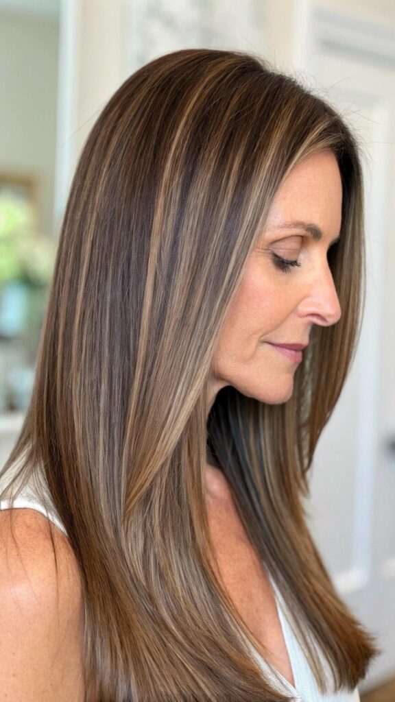 Long, straight hair is a classic and timeless look that can be incredibly elegant for women in their 40s.