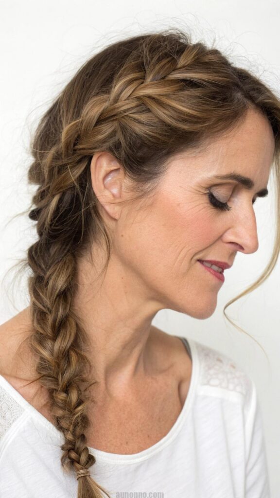 The side braid is a charming and feminine hairstyle that is perfect for women in their 40s.