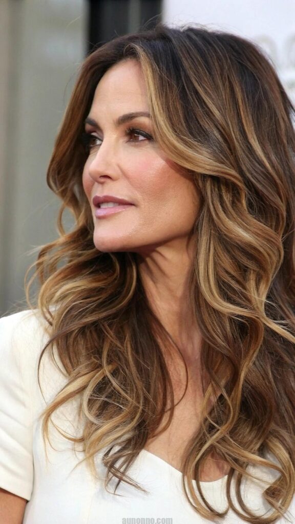 Long, wavy layers are a beautiful and romantic hairstyle that is perfect for women in their 40s.