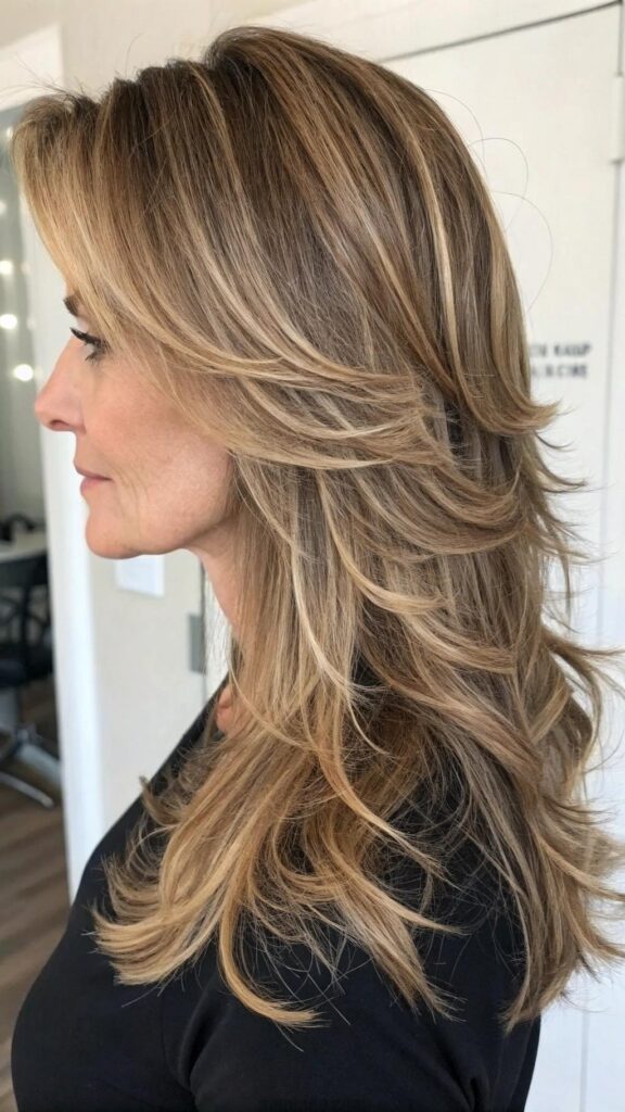 Long, textured layers are a fantastic option for women in their 40s who want to add movement and dimension to their hair.