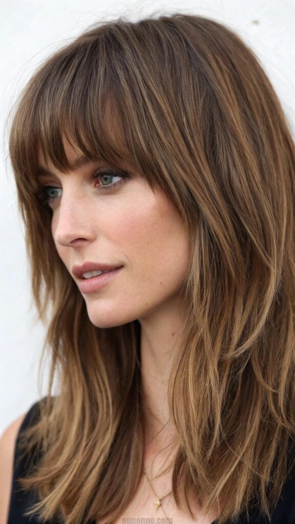 The textured fringe is a trendy hairstyle that adds a youthful touch to your look.