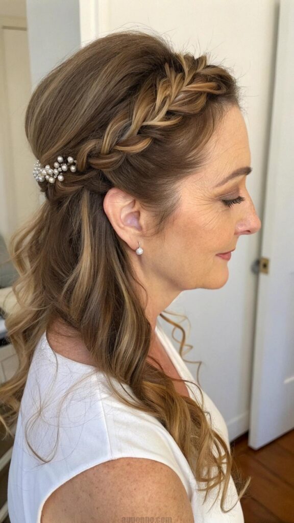 The romantic half-up style is a beautiful and versatile hairstyle that is perfect for women in their 40s.