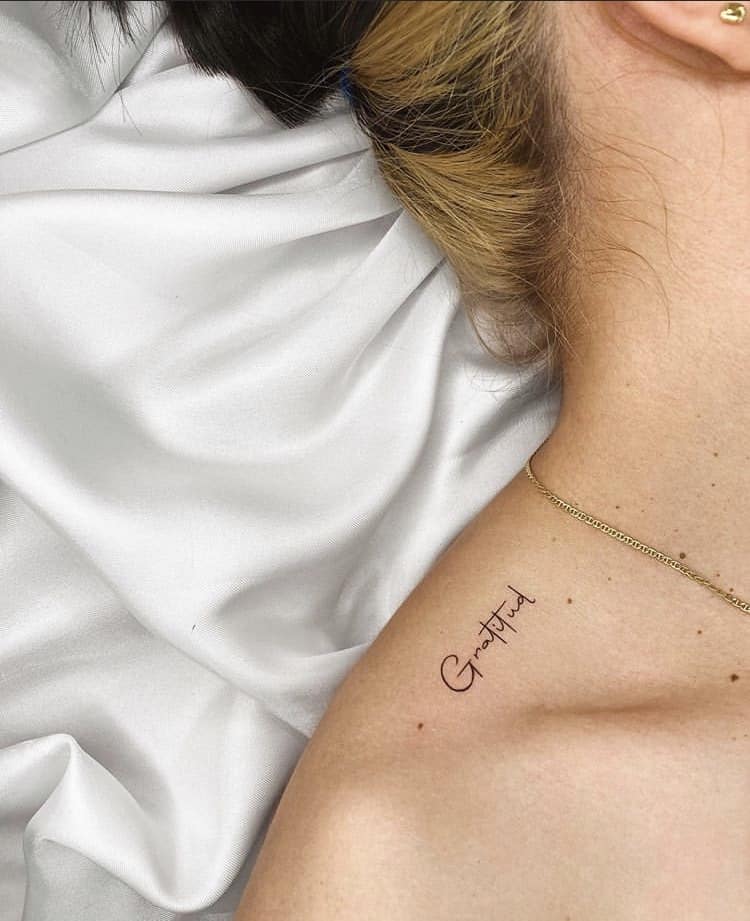 Gratitude lettering minimalist tattoo idea