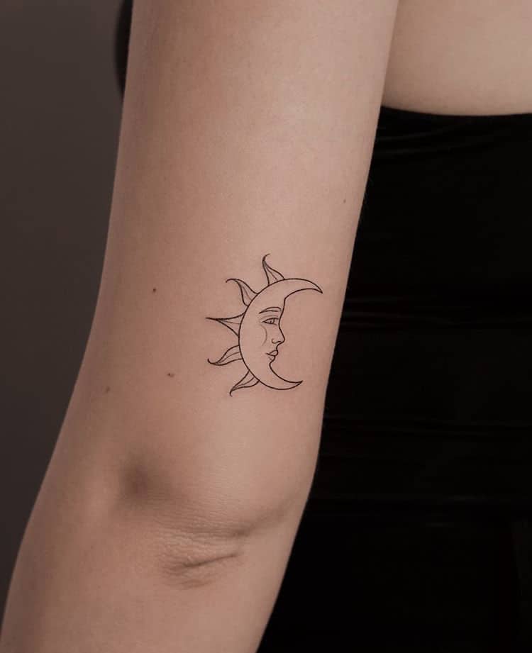 Half sun, half moon minimalist tattoo ideas