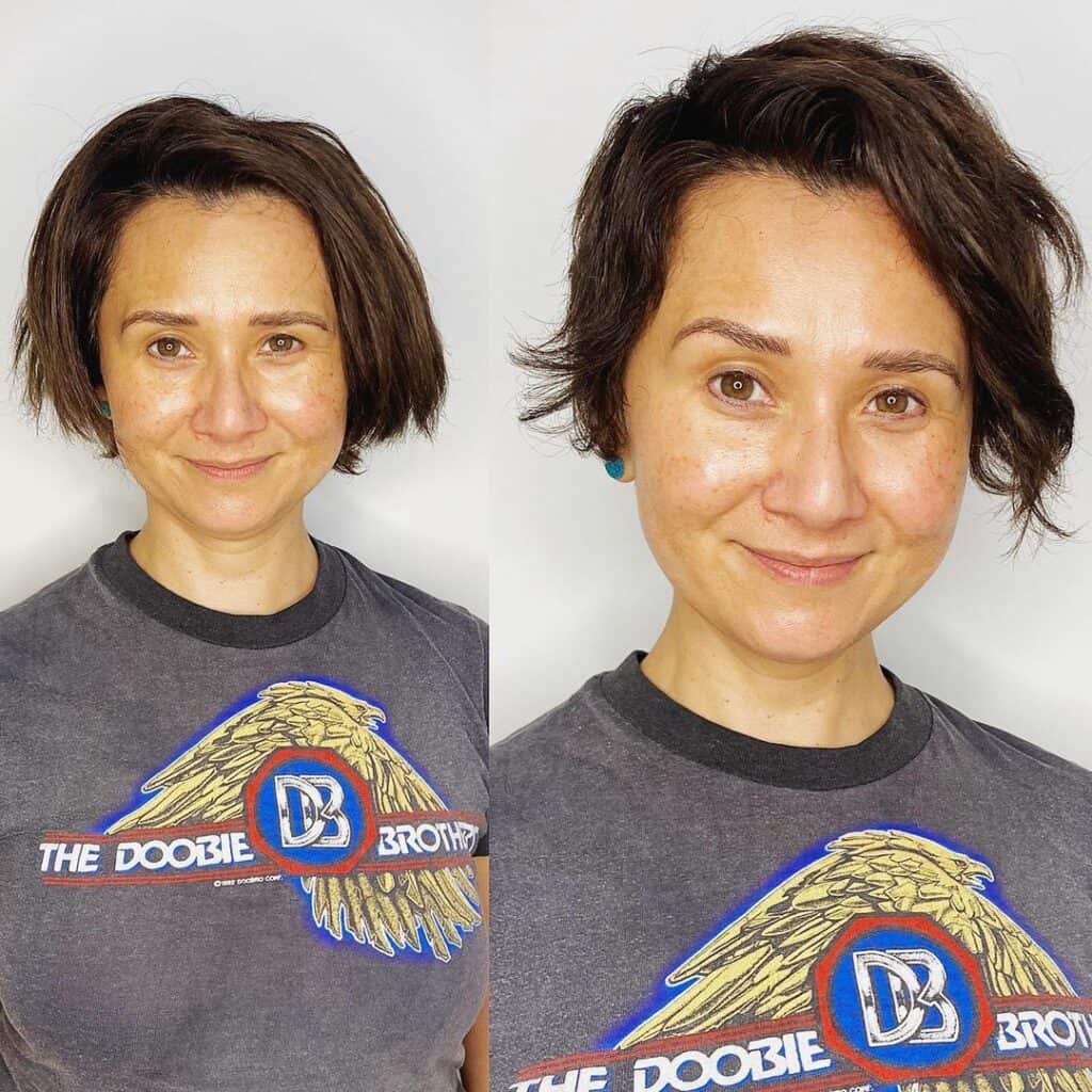 short cut with side swept bangs