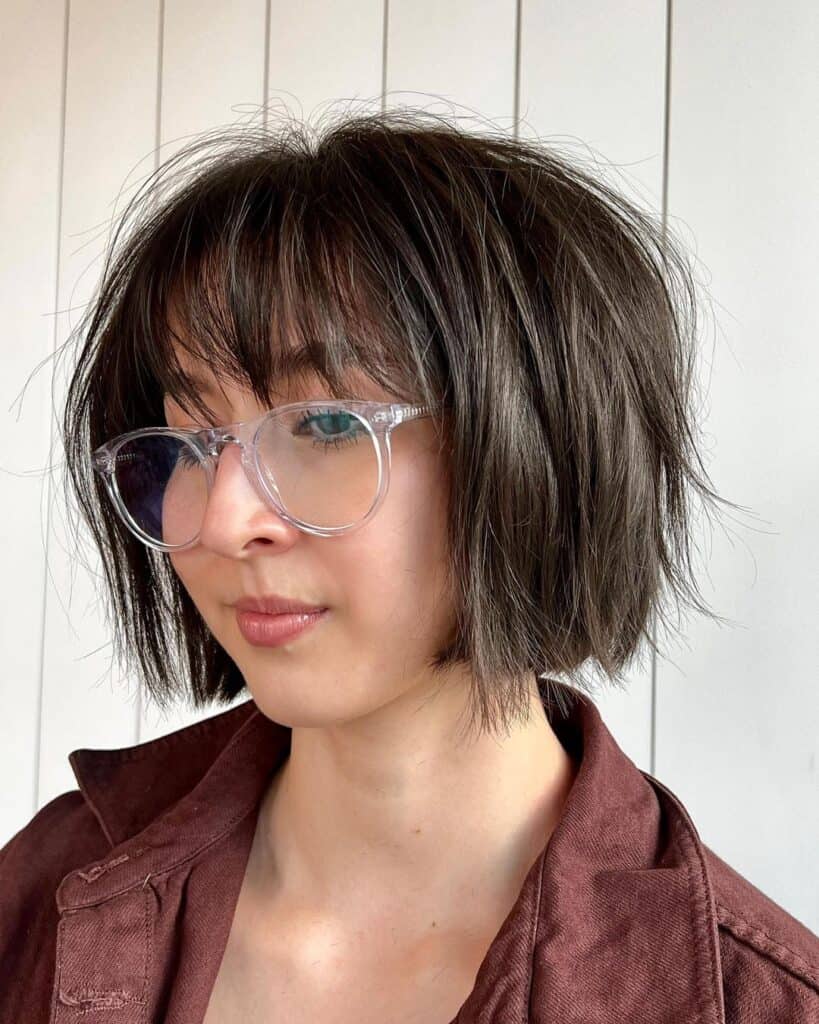 short French bob with wispy bangs 