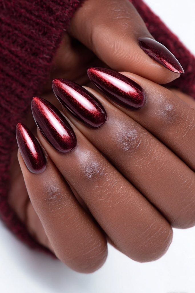 Metallic Burgundy Nails