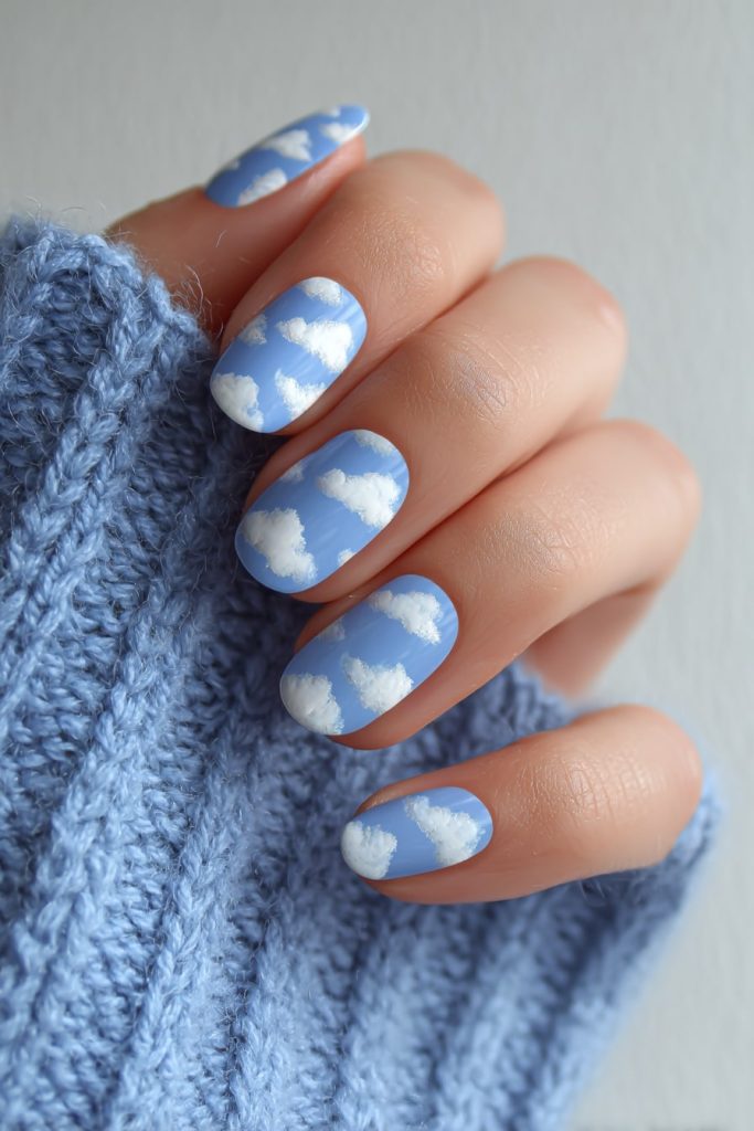 Blue Sky & Cloud Nails