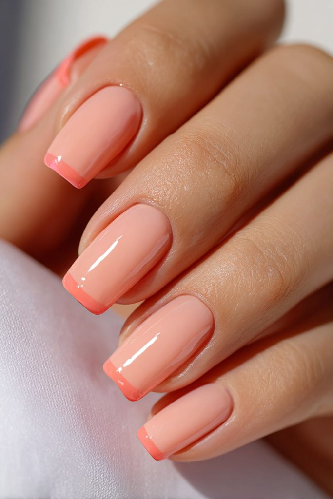 Simple Peach Coral Skittle Nails