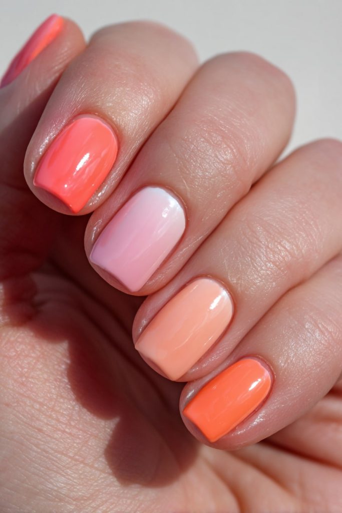 Peach Base with Coral French Tips