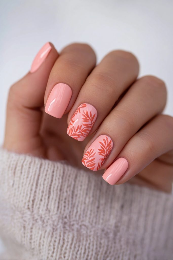 Tropical Peach & Coral Palm Leaves