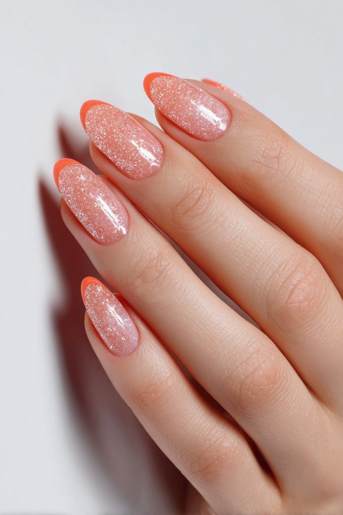 Coral Tips with Peach Glitter Base