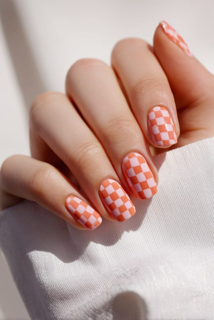 Coral and Peach Checkerboard