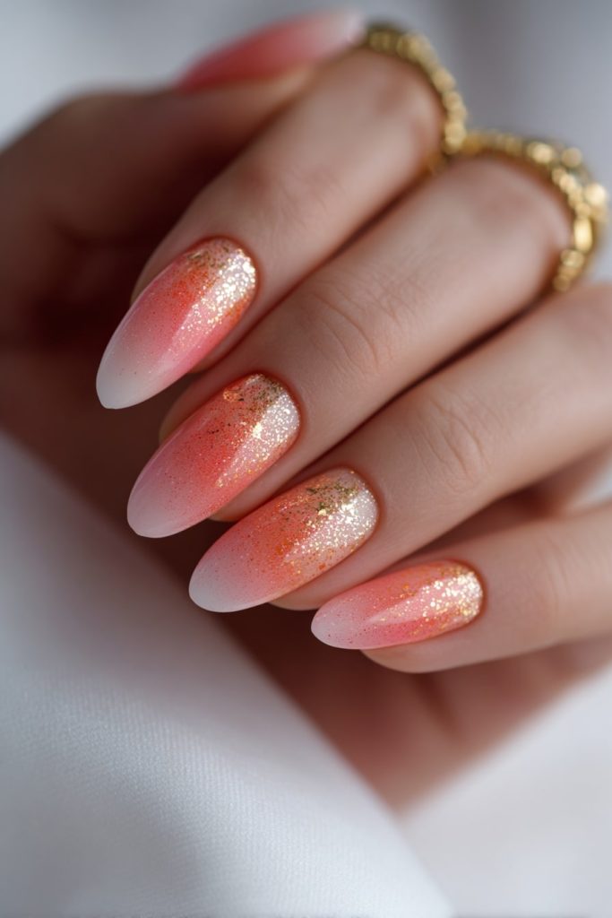 Peach and Coral Foil Nails