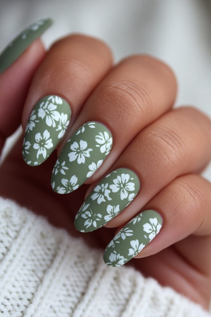 Matte Green Base with Floral Accents