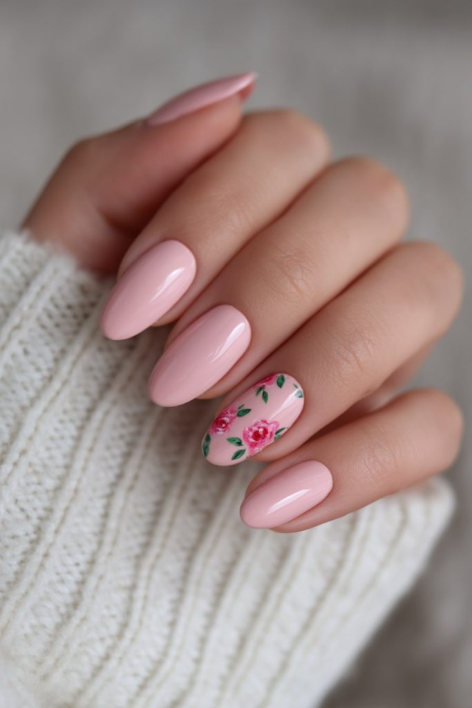 Graceful Wild Rose Accent Nails