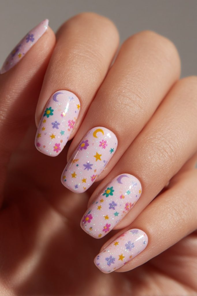 Celestial Wildflower Moon Phase Nails