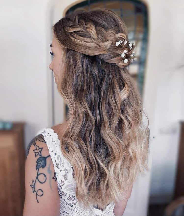 Half-up, half-down hairstyle with braids