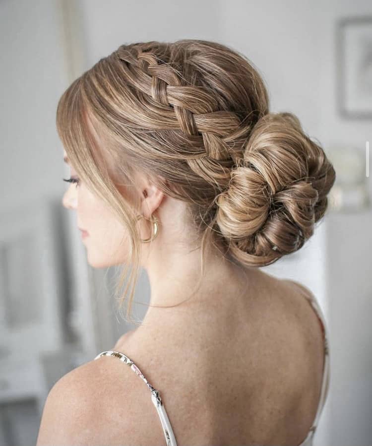 Dutch braids into a braided bun