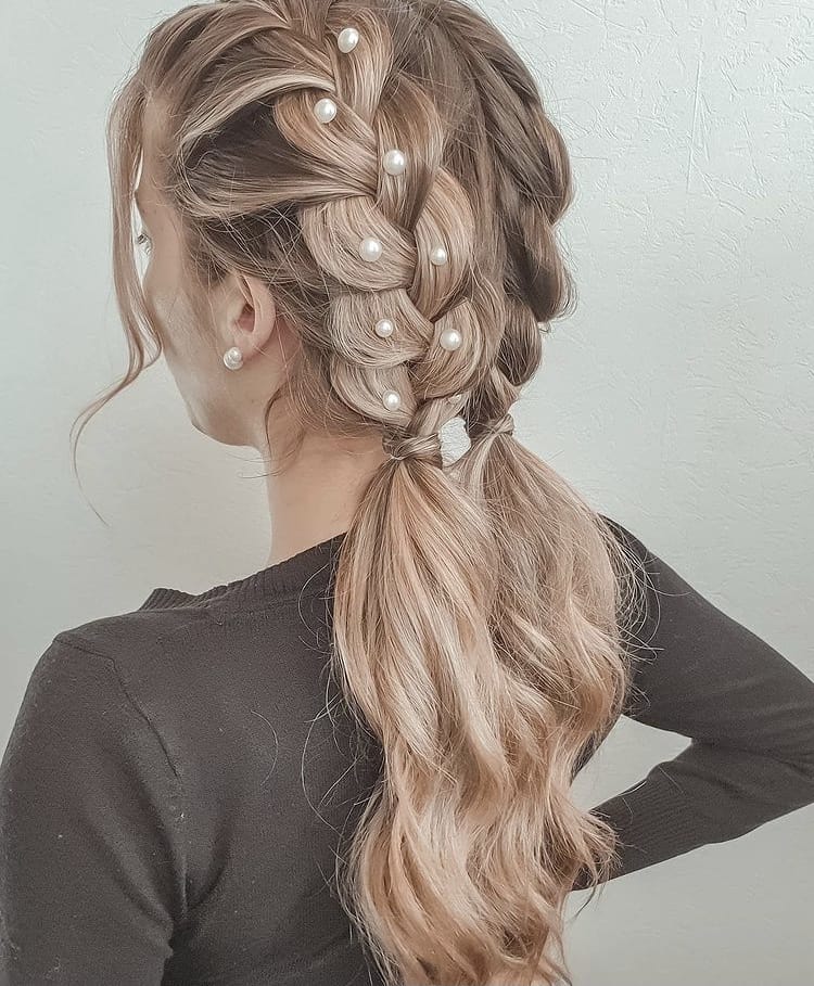 Dutch braids with pearls