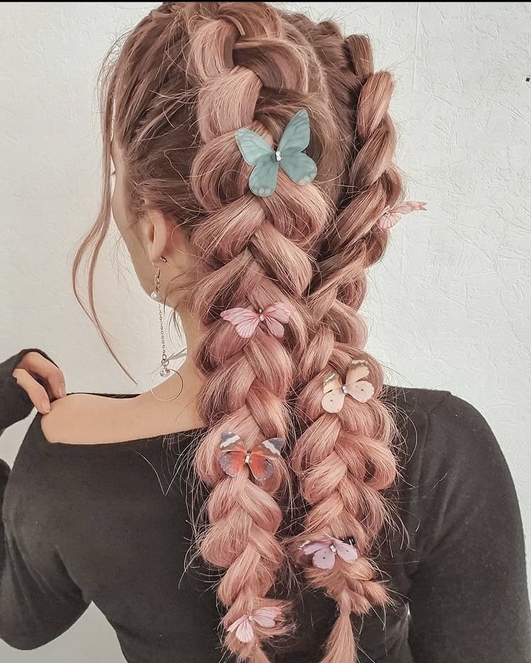 Braids with butterfly decorations