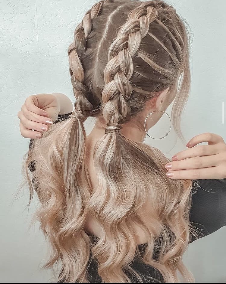 Double Dutch braids with curls